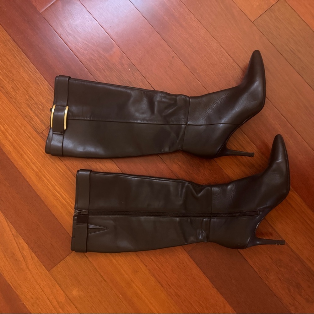 Calvin Klein Elegant Black Leather Knee-High Boots